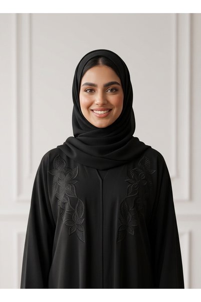 Nukhbaa Elegant Tone-on-Tone Floral Black Abaya | Nida Fabtic