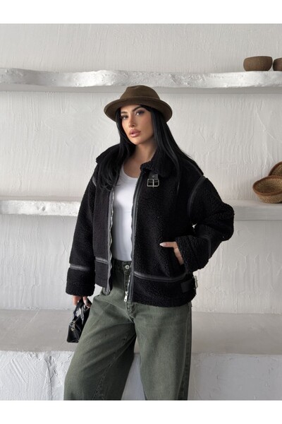 schlank Oversized Plush Coat with Premium Leather Detailing