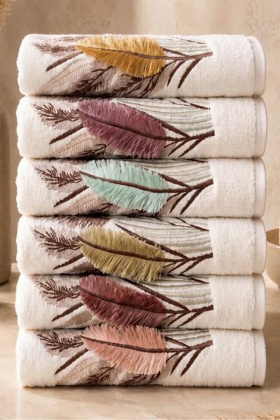 Bersay Tekstil 3D Embroidered Velvet 6-Piece 50X90 Hand, Face & Head Towel Se...