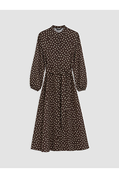LC Waikiki Brown High-Neck Polka Dot Modal Blend Dress