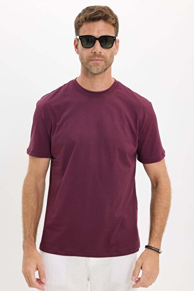 Tudors Men's Loose Fit Comfortable Cut 100% Cotton Short Sleeve Burgundy Crew...