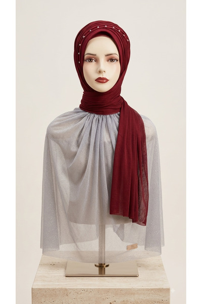 Ergül Duvak Simsiz Bordo Nuray Model.Hazir Turban,Hazır Duvak,Hazır Şal,Abiye...