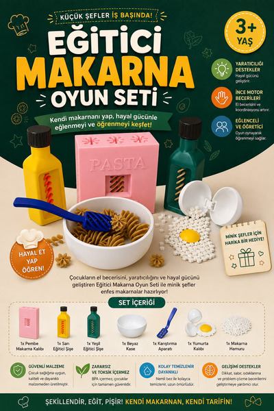 Dinç Spor Eğitici Makarna Yapma Oyun Seti – Çocuklar İçin Yaratıcı Mutfak Oyu...