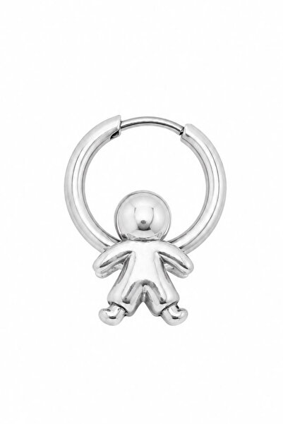 Blisse Piercing Unisex Silver Color Steel Human Figure Hoop Earring 1 Piece