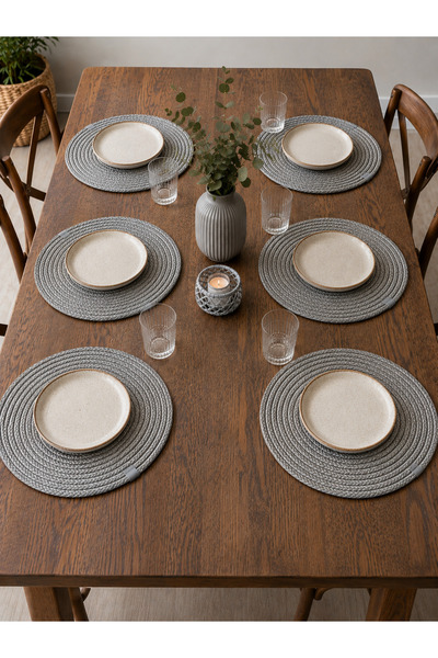 Zeora Home 6-Piece Supla Set Knitted Rope Supla Jute American Service Table M...
