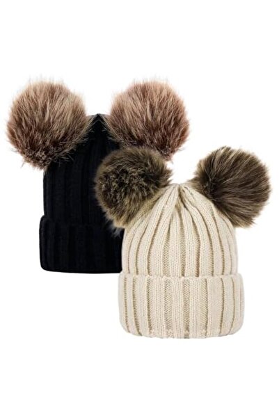 STARSTAR Two-piece women's winter pom-pom hat set, warm knitted outdoor ski (...