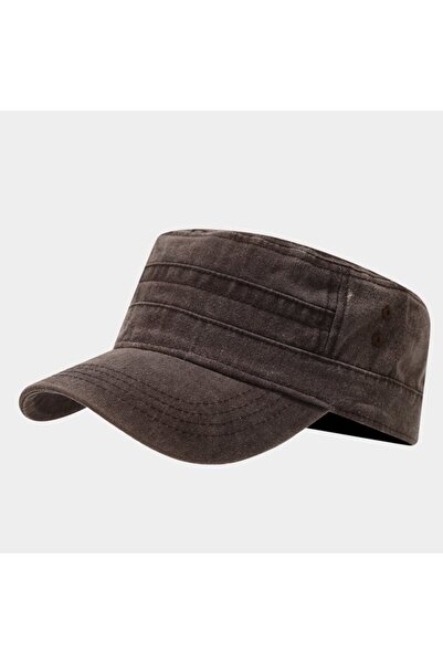 STARSTAR Military cadet cap brown vintage washed cotton flat top.