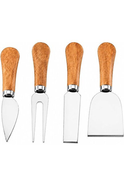 Generic 4-Piece Serving Utensil Set with Wooden Handles & Stainless Steel Bla...