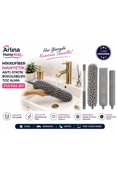 Genel Markalar 210cm Teleskopik 3 Farklı Başlıklı Mikrofiber Toz Alma Temizli...