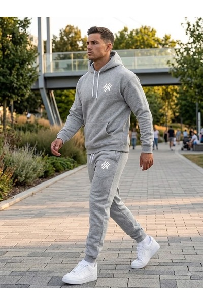 WOODROFFE Unisex 2H Printed Oversize Hooded Tracksuit Set Loose Fit