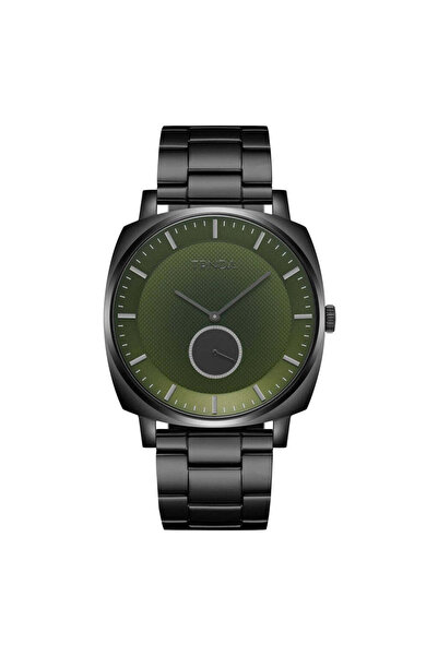 TRNDA Men's Black Stainless Steel Watch, Seaweed Green Dial | Tr45b