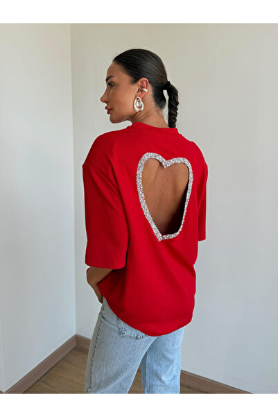 My Blog Red T-Shirt with Stone Back and Heart Decals - T4122