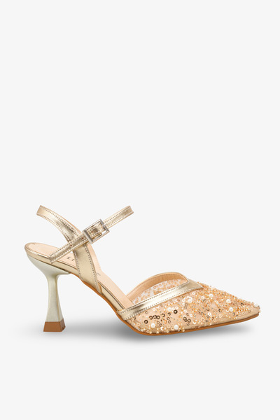 İNNABUTİKK Faesta Women's Stone Evening Dress Shoes - Gold