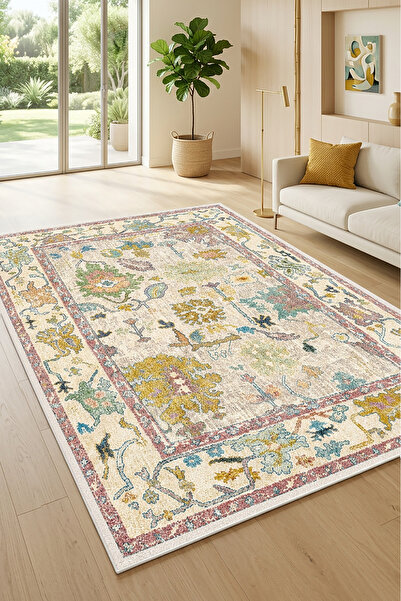 Decomia Home Renkli Vintage Retro Kaymaz Dokuma Tabanlı Yıkanabilir Şönil Kil...