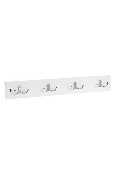 victiny Suport de perete din lemn alb cu 4 cârlige duble 50 x 1.2 x 7 cm
