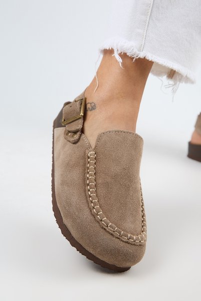 Manijero Alba Women's Leather Laceless Mink Sabo Slippers
