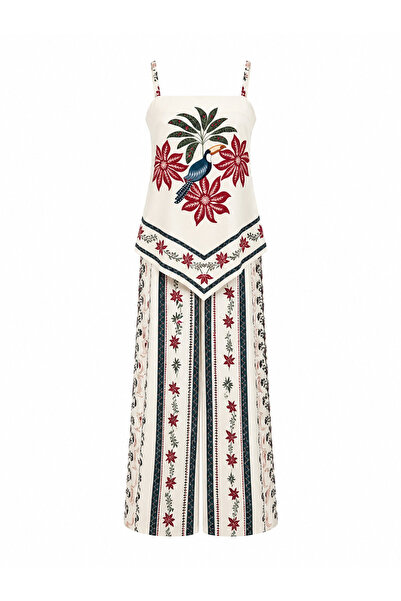 Özge Özgenç Floral Patterned Strappy Blouse and Trousers Set