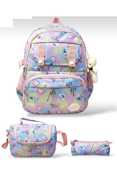 tüftürük Five-Compartment Orthopedic Bag with Teddy Bear Accessories, Pen Hol...