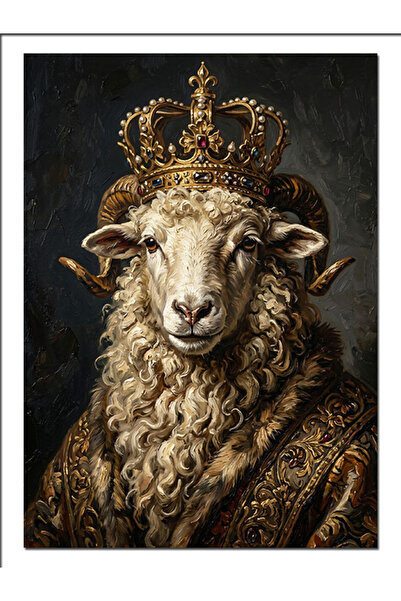 Artmeg Crowned King Sheep Royal Portrait Decorative Canvas - Mdf Wood Painting