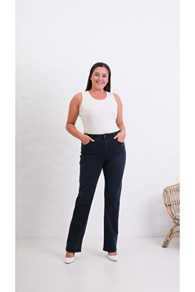 Clothes Fast Pantaloni de damă BLUE BLACK din denim, cu talie înaltă, mărime ...