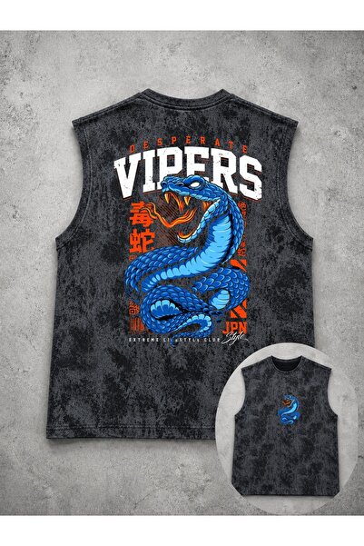 classy moda Unisex Black Washed Sleeveless Tank Top with Visual Print on the ...