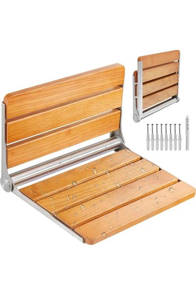 OMS Scaun dus pliabil, montaj perete, Maro, Inox/Lemn, max 100 kg, dimensiuni...