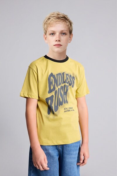 DeFacto Overshirt Fit Contrast Crew Neck Printed Short Sleeve T-Shirt Boys I6...