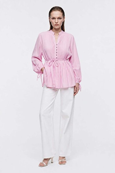 HAKKE Stylish Tunic with Button Front and Pleated Detail
