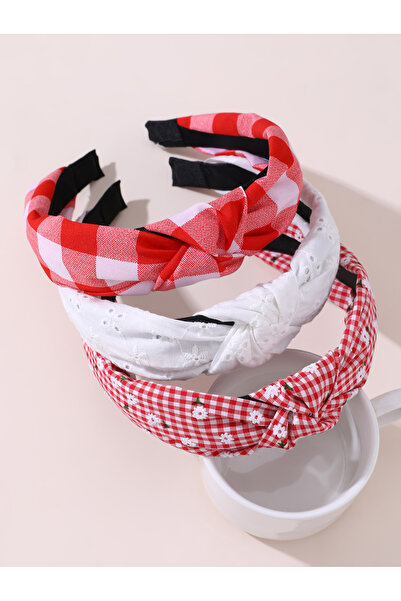 Take Two By Styli Pack of 3 - Girls Gingham and Embroidered Headbands