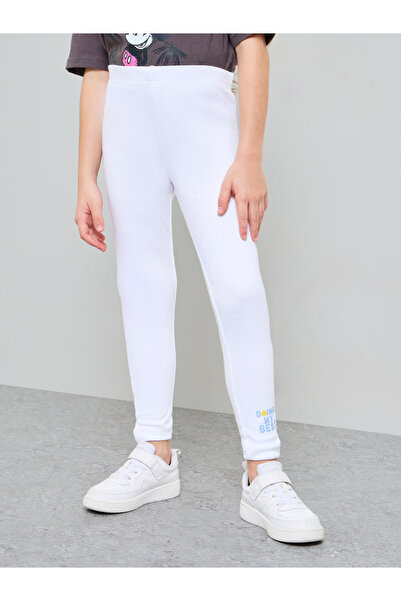 Styli Teen Girls White Graphic Print Ribbed Cotton Full-Length Leggings