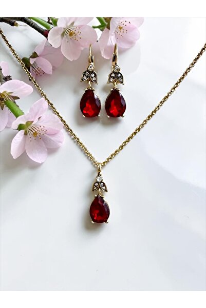 FAYRA ACCESSORIES Crystal Stone Water Drop Dangle Earrings and Necklace Set
