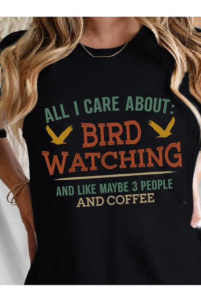 Generic Brand Bird Watching Quote With Flying Birds,crew neck,casual wear,bac...