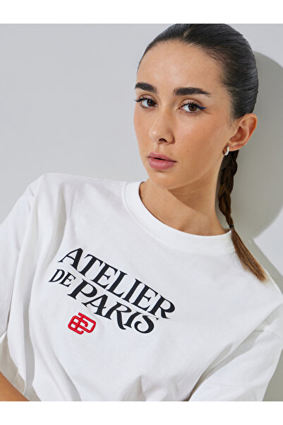 Styli White Slogan and Embroidered Cotton T-Shirt