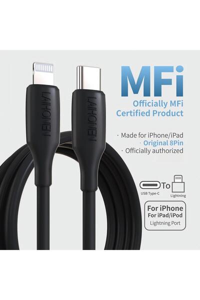 Choice6 1m black USB-C to Lightning Cable, MFi Certified Charger with Power D...