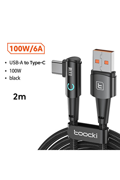 Choice5 toocki A-C 2m Black Toocki 100W USB Cable to Elbow Fast Charging Type...