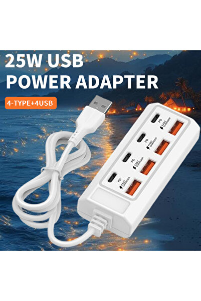 Choice WHITE 8 in 1 USB Charging Station 25W PD Type C Power Strip Multi Port...