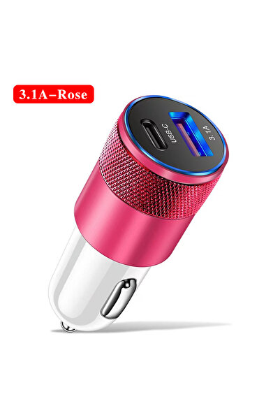 Choice Rose USB Car Charger Type C Fast Charging Phone Adapter PD 2port For P...