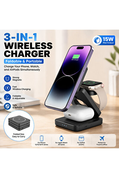 Choice Black 3 in 1 Wireless Charger Stand Magnetic Foldable Wireless Chargin...