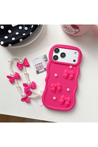 Choice63 iPhone17 Pro Max Rose 3D Cute Kawaii Bowknot Wavy Edge Phone Case wi...