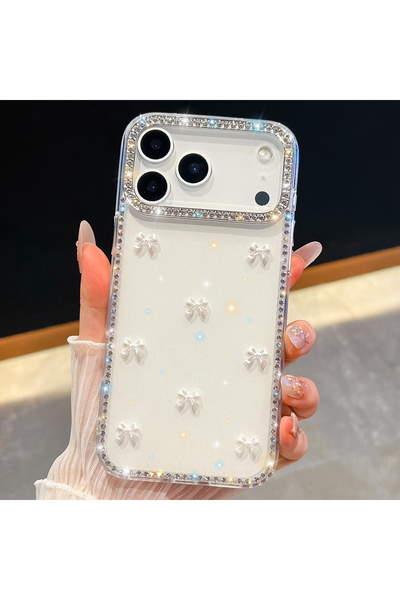 Choice70 iPhone 17Pro Max White New Korean Sparkling Diamond Star Bow Phone C...