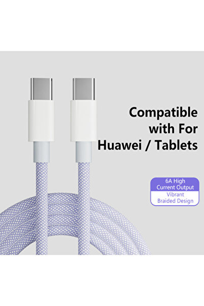 Choice9 1m Purple 100W Super Fast Charge Cable Colorful Type-C To C Braided D...
