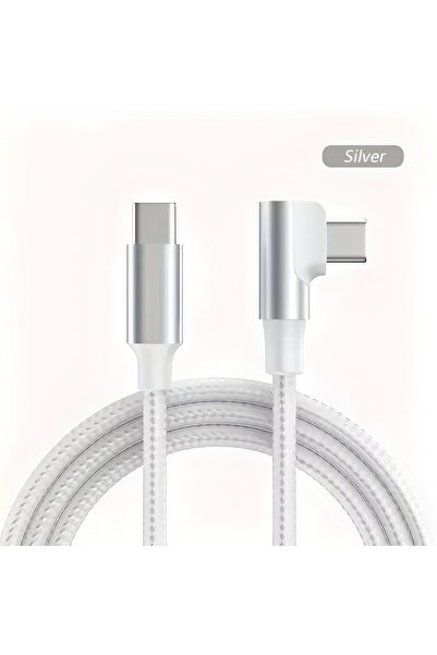 Choice6 2m Silver 90 Degree PD 100W USB C Fast Charging Braided Cable For iPh...