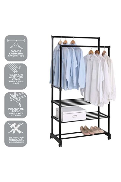 victiny Metal Clothes Rack with Wheels & Shelves for Clothes 78.5 x 39 x 165 cm
