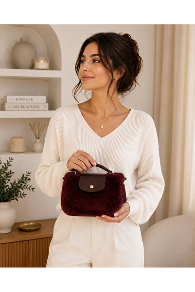 Bymiel Women's Plush Mini Hand and Shoulder Bag – Gold Detailed Flap Bag