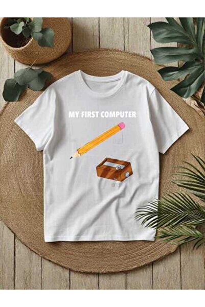 9JY Funny "My First Computer" Graphic T-Shirt, Casual Short Sleeve Crew Neck ...