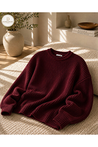 DepoExport Women's Premium Oversize Soft Crew Neck Knitwear Sweater