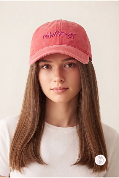 Sue Design "MANİFEST" Nakışlı Vintage Kep - Yıkanmış Görünümlü Unisex Şapka