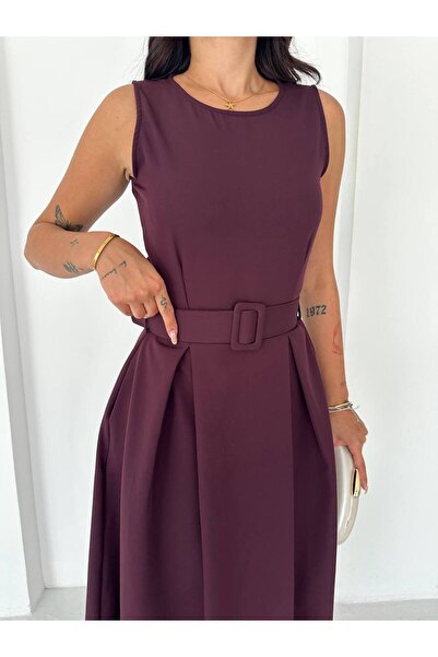 BE CHİC Women's Embroidered Belted Sleeveless Midi Length Flawed Dress Kk1000