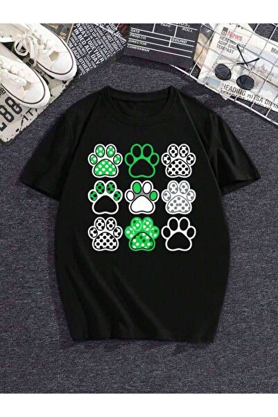 23ERVA Plus Size Women's Colorful Cute Pet Paw Print Graphic Crewneck Short S...