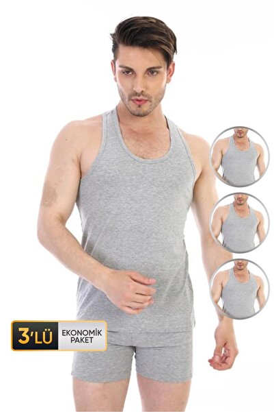 Çift Kaplan Erkek Elastanlı Spor Gri Atlet 916 3'lü Ekonomik Paket